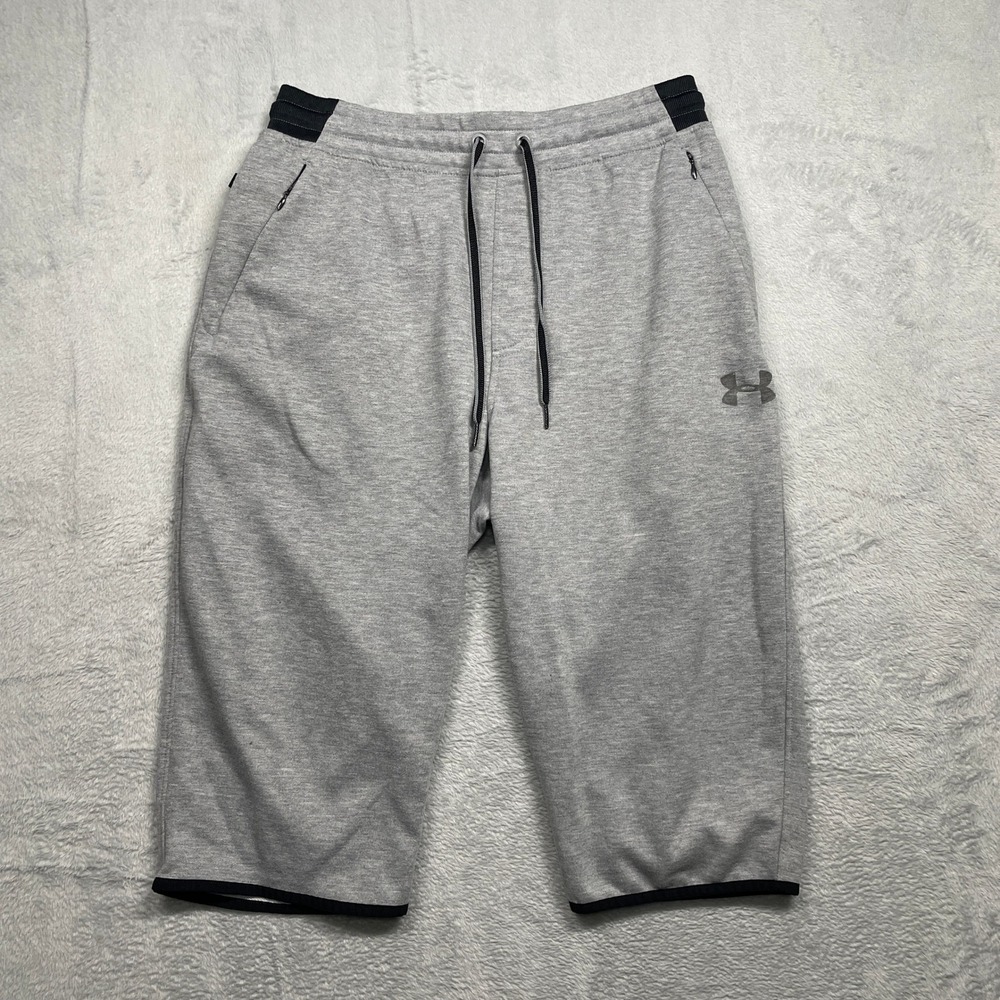 Under Armour Cropped Jogger Pants Mens Large Gray Fitted Zipper Pockets Athletic